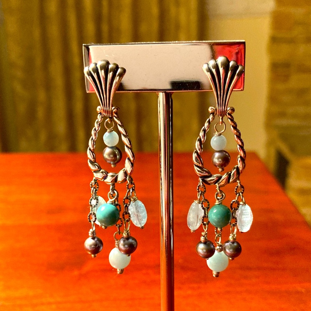 Carolyn Pollack Chandelier Sterling Silver Turquoise Earrings